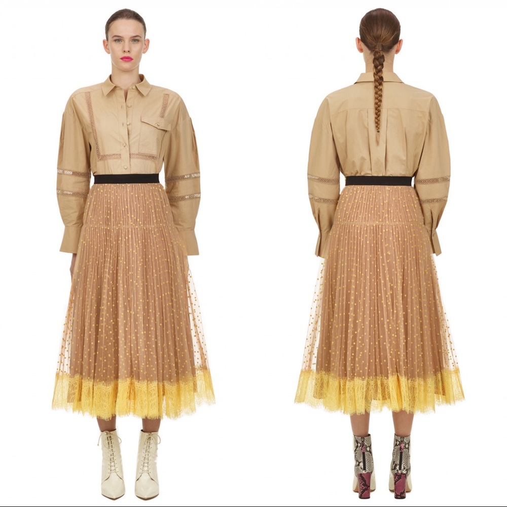 Self-Portrait Tan and Yellow Midi Skirt